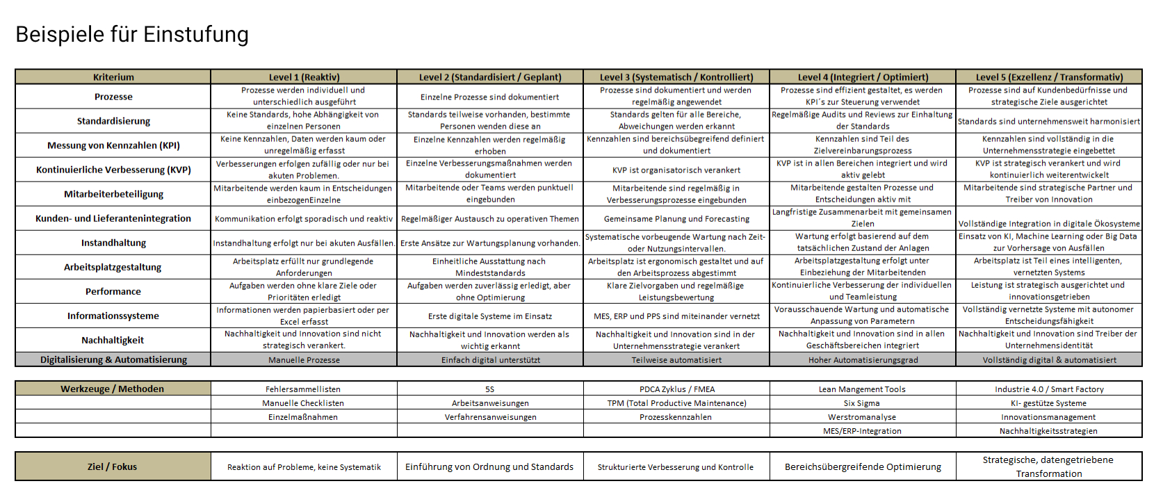 OPEX Checkliste Matrix